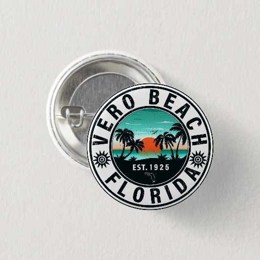 Vero Beach Florida Palm Tree Retro Sunset 60er Button (Vorne & Hinten)