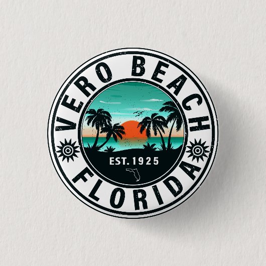 Vero Beach Florida Palm Tree Retro Sunset 60er Button (Vorderseite)