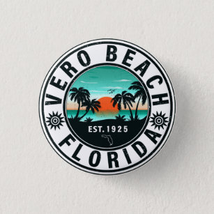 Vero Beach Florida Palm Tree Retro Sunset 60er Button
