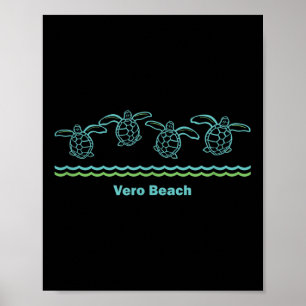 Vero Beach Florida Retro Sea Blue Tribal Turtle Poster