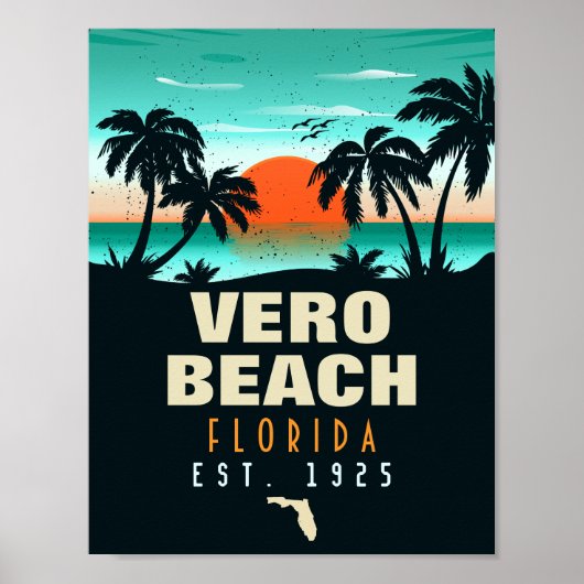 Vero Beach Florida Retro Sunset Souvenirs 60er Poster (Vorne)