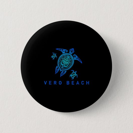 Vero Beach Florida Sea Blue Tribal Turtle Button (Vorderseite)