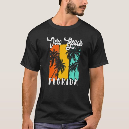 Vero Beach Palm Trees Beach Florida Retro Vacation T-Shirt (Vorderseite)