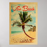 Vero Beach Poster Florida Vintag Palm Tree Beach