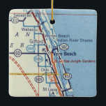 Vero Beach Vintage Karte Keramikornament<br><div class="desc">Weihnachtsschmuck für Vero Beach Florida mit Vintager Karte.</div>