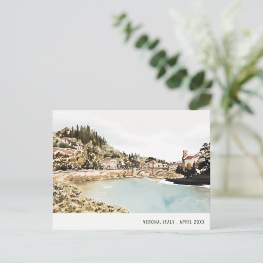 Verona Adige Fluss Italien Wasserfarbe Italien Rei Postkarte (Stehend Vorderseite)