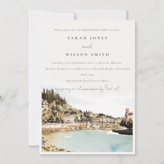 Verona Adige Italien Wasserfarben-Verlobung Einladung (Vorderseite)