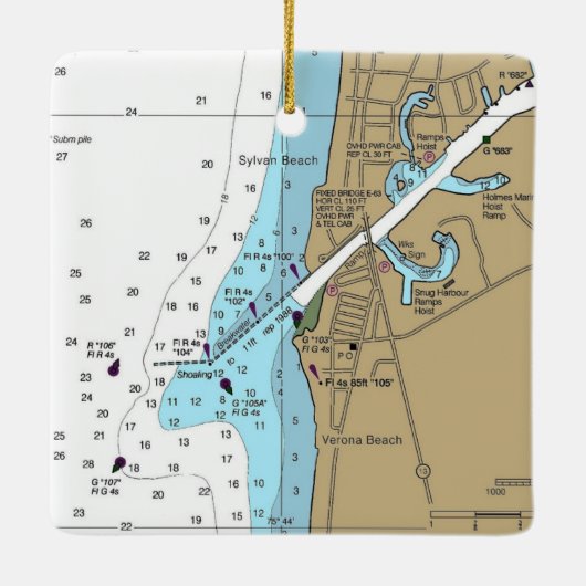 Verona Beach Lake Oneida Chart Keramikornament (Rückseite)