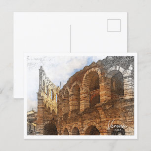 Verona Italien Schöne Landschaft mit Farbstift Postkarte