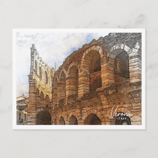 Verona Italien Schöne Landschaft mit Farbstift Postkarte (Vorderseite)
