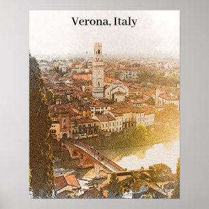 Verona Italien Silhouette Wasserfarben Poster