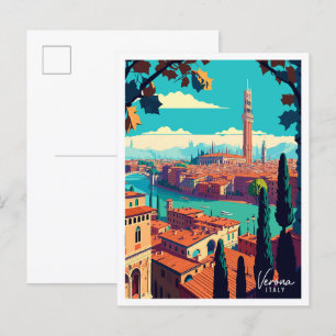 Verona Italien vintage Reiseillustration Postkarte