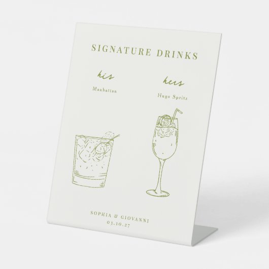 VERONA Minimalistische Hochzeit Signature Drinks P Sockelschild (Vorderseite)