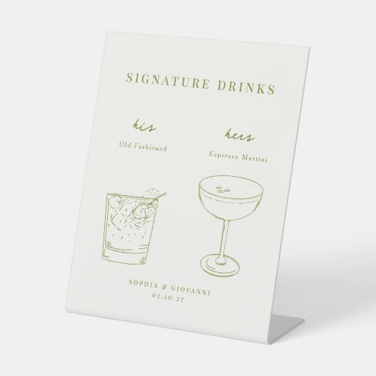 VERONA Minimalistische Wedding Signature Drinks Sockelschild (Vorderseite)
