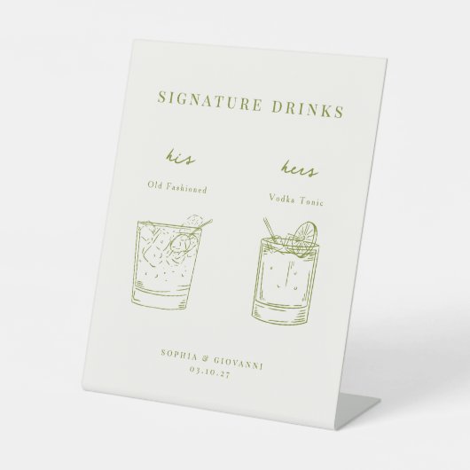 VERONA Minimalistische Wedding Signature Drinks Sockelschild (Vorderseite)