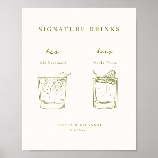 VERONA Moss Green Minimalistisch Signature Drinks Poster (Vorne)