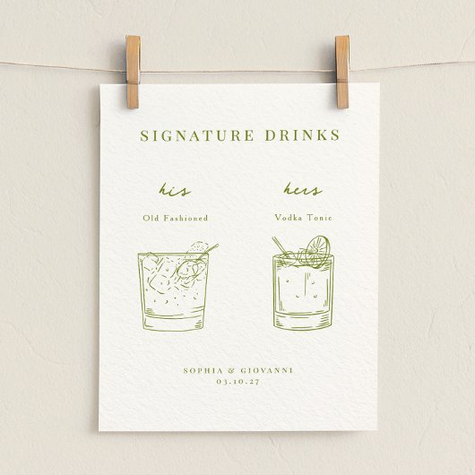 VERONA Moss Green Minimalistisch Signature Drinks Poster