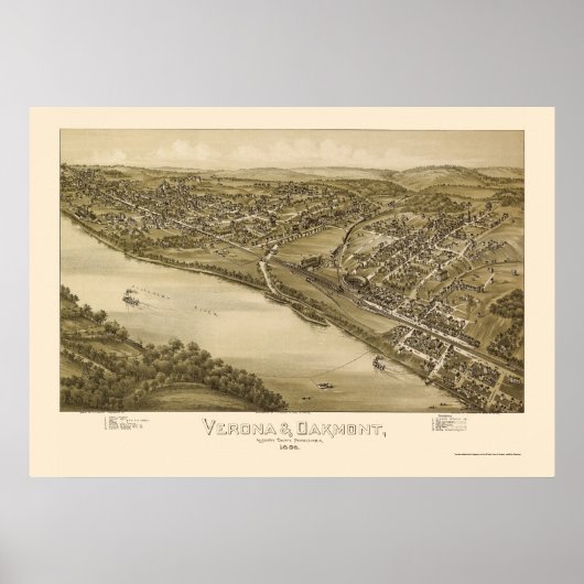 Verona & Oakmont, PA Panorama Karte - 1896 Poster (Vorne)