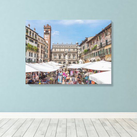 Verona Piazza Erbe Ansicht Leinwand (Insitu (Holzboden))