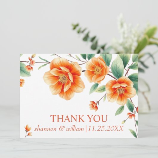 Verona Sonnenuntergang orange Blume Hochzeit Viele Dankeskarte (Stehend Vorderseite)
