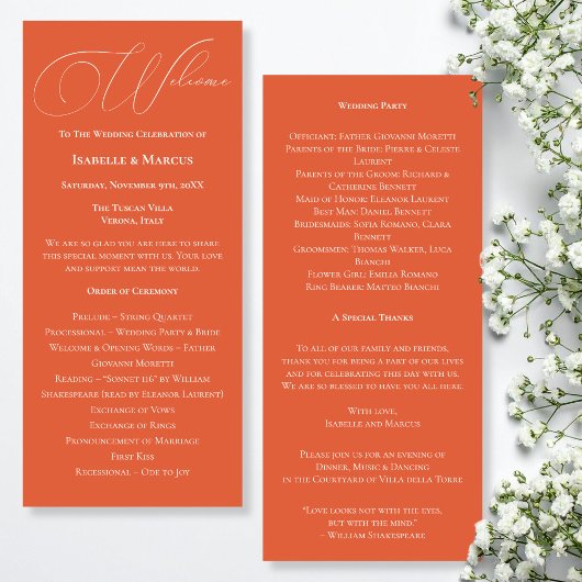 Verona-Sonnenuntergangs-Hochzeitsprogramm Programm