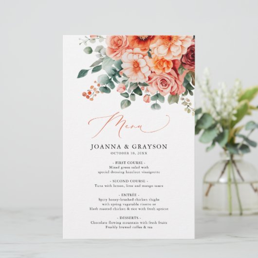Verona Sunset Bright Orange Modern Wedding Menu (Stehend Vorderseite)