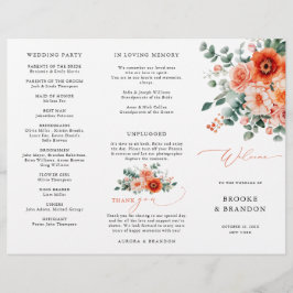 Verona Sunset Bright Orange Modern Wedding Program