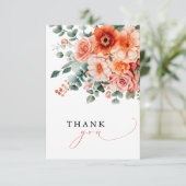 Verona Sunset Bright Orange Moderne Blumenhochzeit Dankeskarte (Stehend Vorderseite)