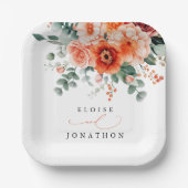 Verona Sunset Bright Orange Moderne Blumenhochzeit Pappteller (Vorderseite)