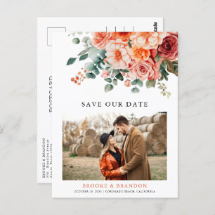 Verona Sunset Bright Orange Moderne Blumenhochzeit Postkarte