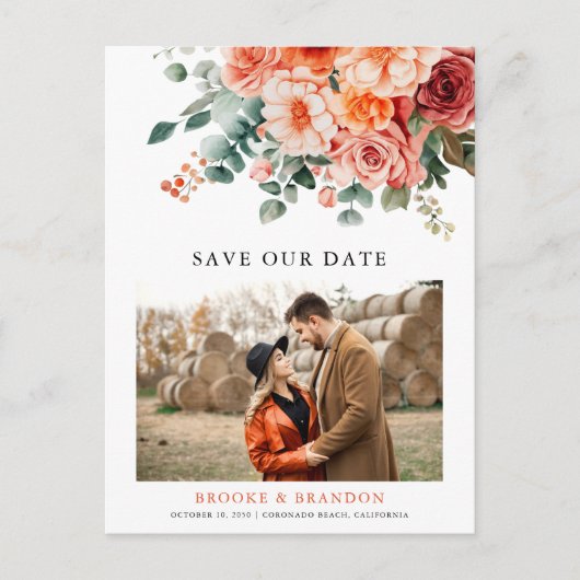 Verona Sunset Bright Orange Moderne Blumenhochzeit Postkarte (Vorderseite)