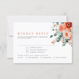 Verona Sunset Bright Orange Moderne Blumenhochzeit RSVP Karte