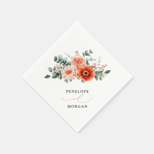 Verona Sunset Bright Orange Moderne Blumenhochzeit Serviette (Ecke)