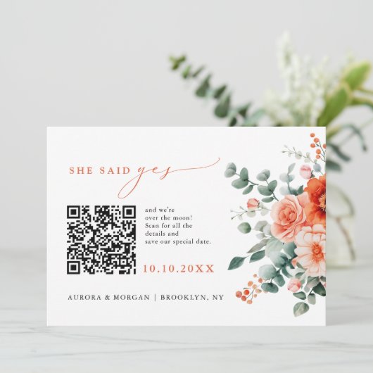 Verona Sunset Bright Orange Modernes Foto QR Code Save The Date (Stehend Vorderseite)