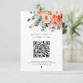 Verona Sunset Bright Orange QR Code Floral Wedding RSVP Karte (Stehend Vorderseite)