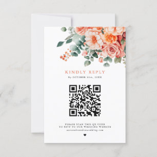 Verona Sunset Bright Orange QR Code Floral Wedding RSVP Karte