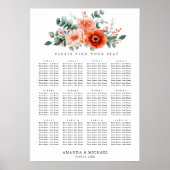 Verona Sunset Bright Orange Wedding Chart Poster (Vorne)