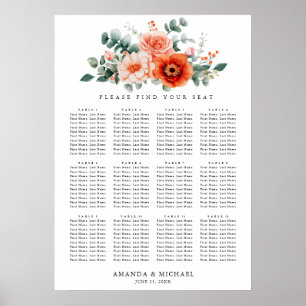 Verona Sunset Bright Orange Wedding Chart Poster