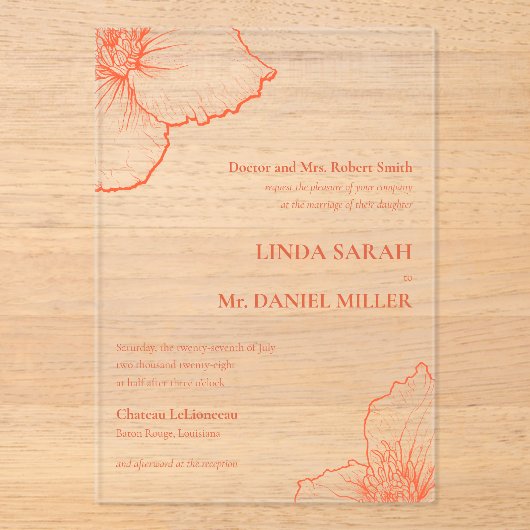 Verona Sunset Clematis Zeichne feierliche Hochzeit Acryleinladungen (Vorderseite)