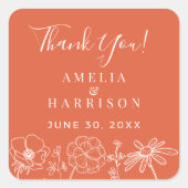 Verona Sunset Elegant Floral Wedding Vielen Dank Quadratischer Aufkleber (Vorderseite)