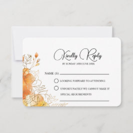 Verona Sunset Gold Watercolor Florale Hochzeit RSVP Karte