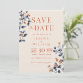 Verona Sunset Navy Blue Floral Wedding Save The Date (Stehend Vorderseite)