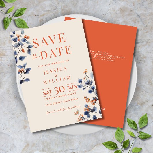 Verona Sunset Navy Blue Floral Wedding Save The Date