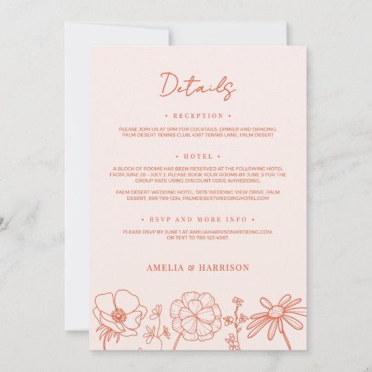 Verona Sunset Orange alles in einer blumigen Hochz Einladung (Rückseite)