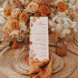 Verona Sunset Orange Floral Wedding Flat Menu Menükarte
