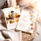 Verona Sunset Orange Wedding Floral QR Code Foto Einladung