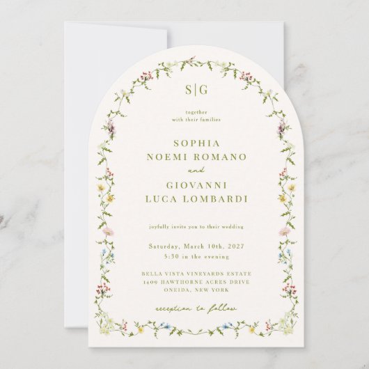 VERONA Wildblume Arch Frame Wedding Einladung (Vorderseite)