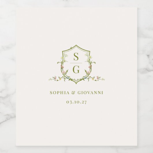 VERONA Wildblume Monogram Wappen Wedding Weinetikett (Einzelnes Label)