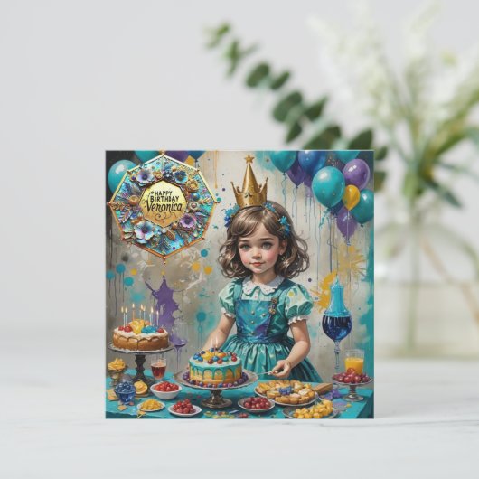 VERONICA ~ Geburtstagskarte ~ Türkis (Stehend Vorderseite)