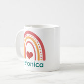 Veronica Name Vintag Boho Rainbow Kaffeetasse (Vorderseite Links)